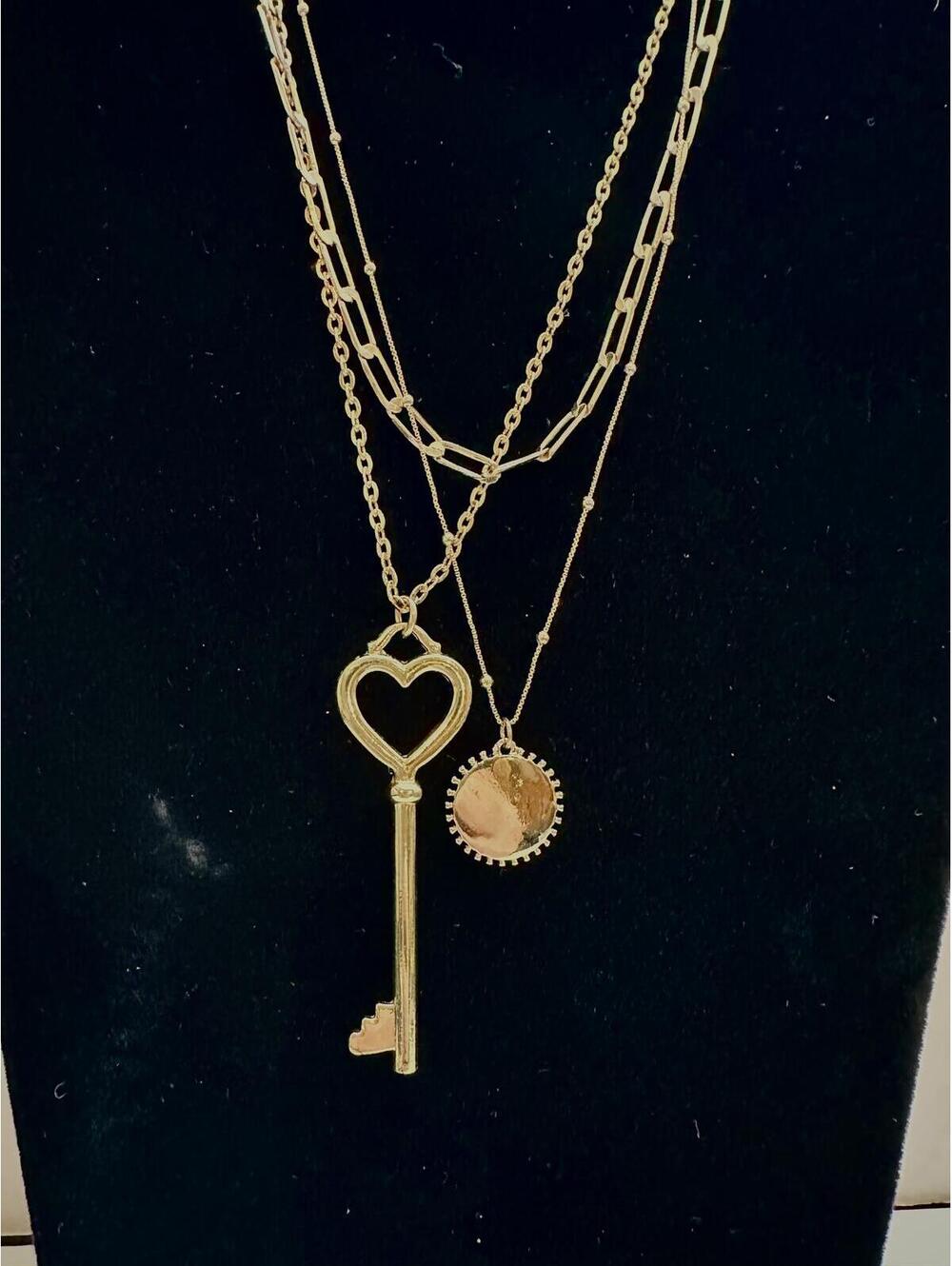 Set of Unique Style Pendant Layering Golden Tone Chains